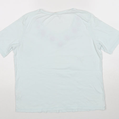Marks and Spencer Womens Blue Cotton Basic T-Shirt Size 12 Round Neck - Flower Detail