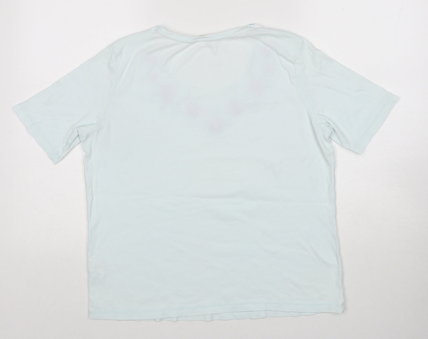 Marks and Spencer Womens Blue Cotton Basic T-Shirt Size 12 Round Neck - Flower Detail