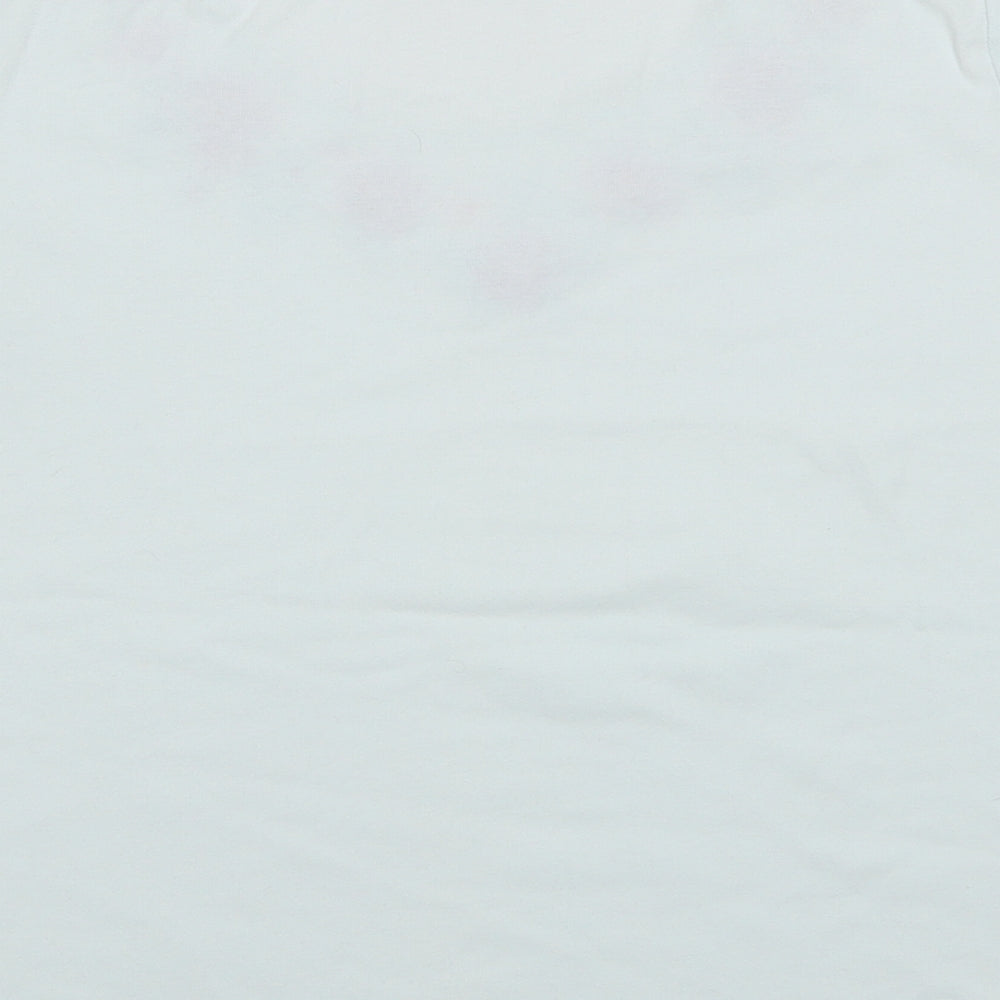 Marks and Spencer Womens Blue Cotton Basic T-Shirt Size 12 Round Neck - Flower Detail