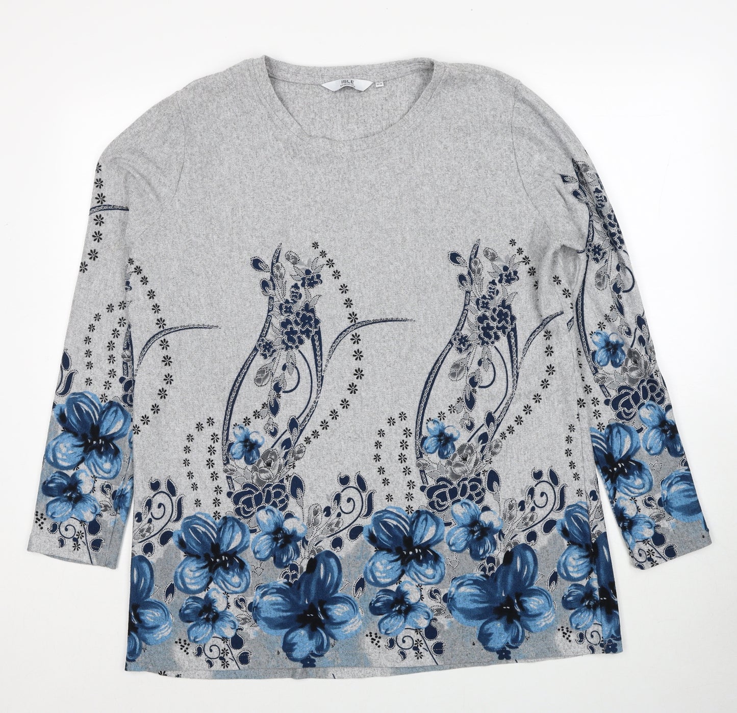 EWM Womens Grey Round Neck Geometric Polyester Pullover Jumper Size 18 - Size 18-20