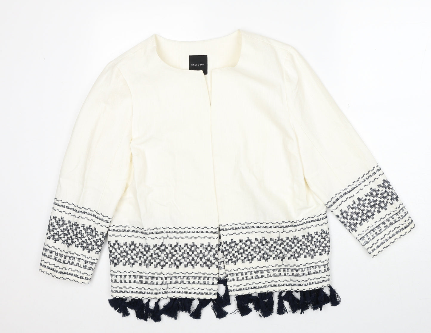 New Look Womens White Geometric Jacket Blazer Size 14