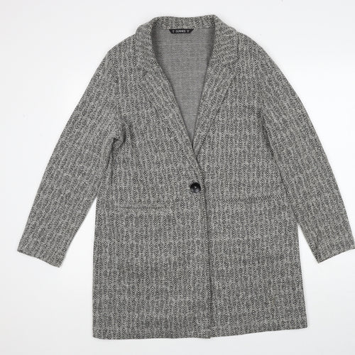 Dunnes Stores Womens Grey Geometric Overcoat Coat Size M Button