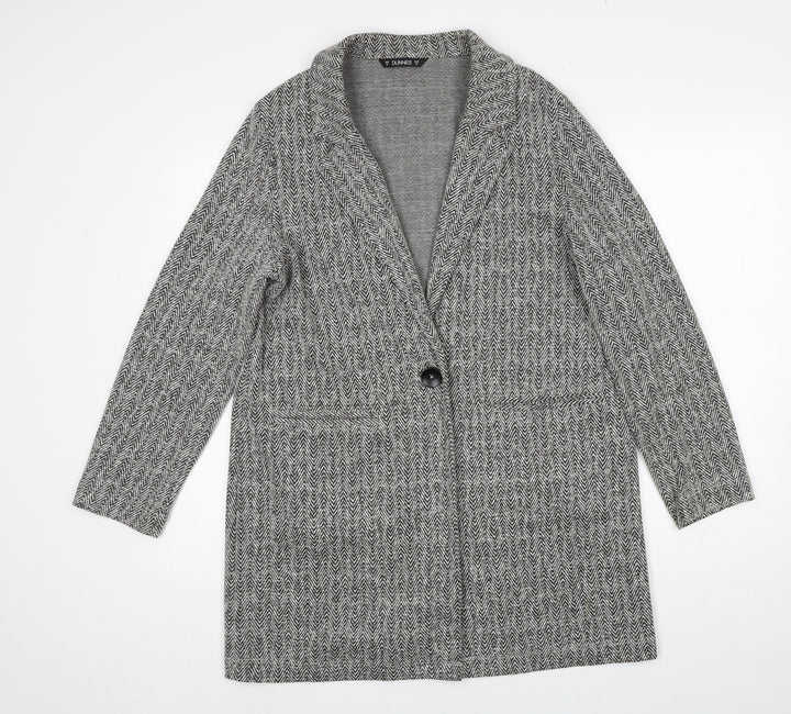 Dunnes Stores Womens Grey Geometric Overcoat Coat Size M Button