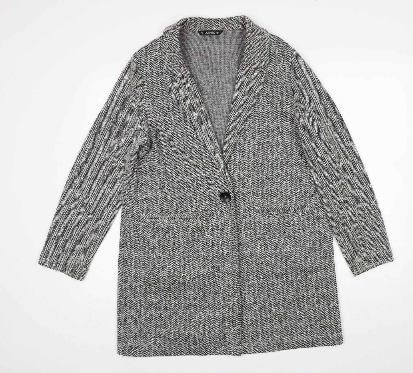 Dunnes Stores Womens Grey Geometric Overcoat Coat Size M Button