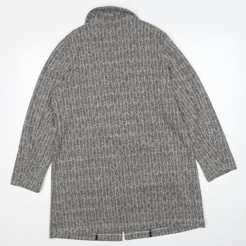 Dunnes Stores Womens Grey Geometric Overcoat Coat Size M Button