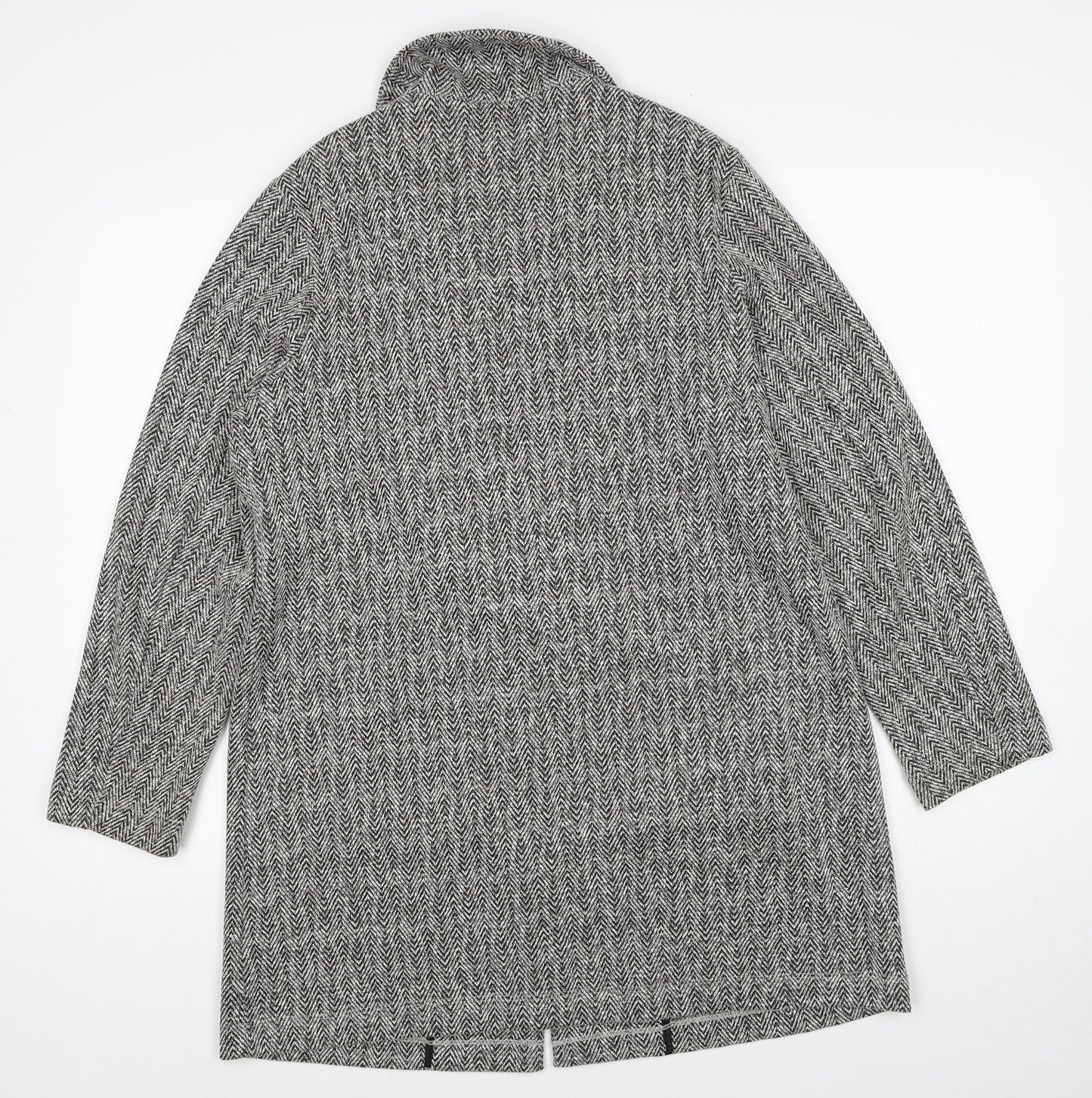 Dunnes Stores Womens Grey Geometric Overcoat Coat Size M Button