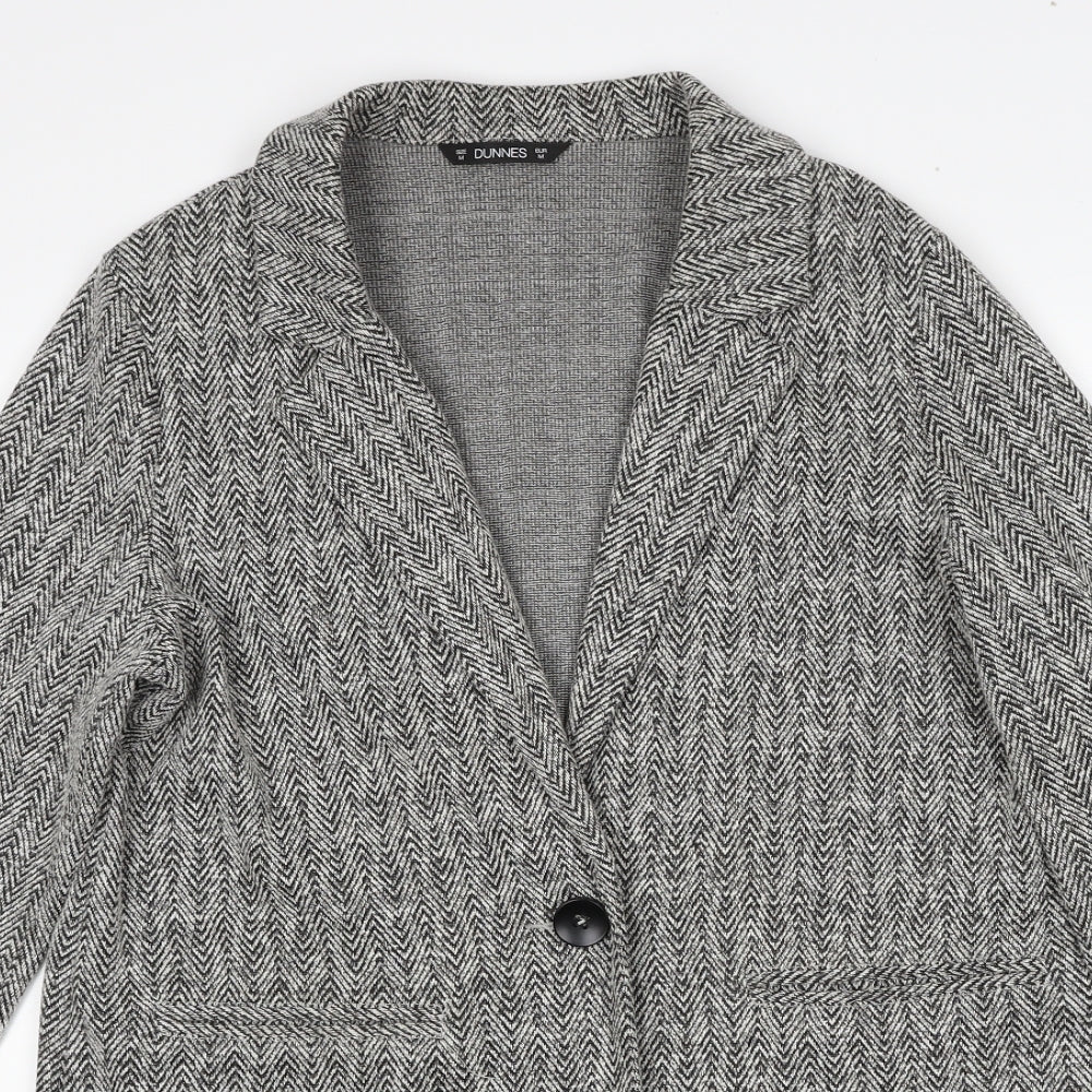 Dunnes Stores Womens Grey Geometric Overcoat Coat Size M Button