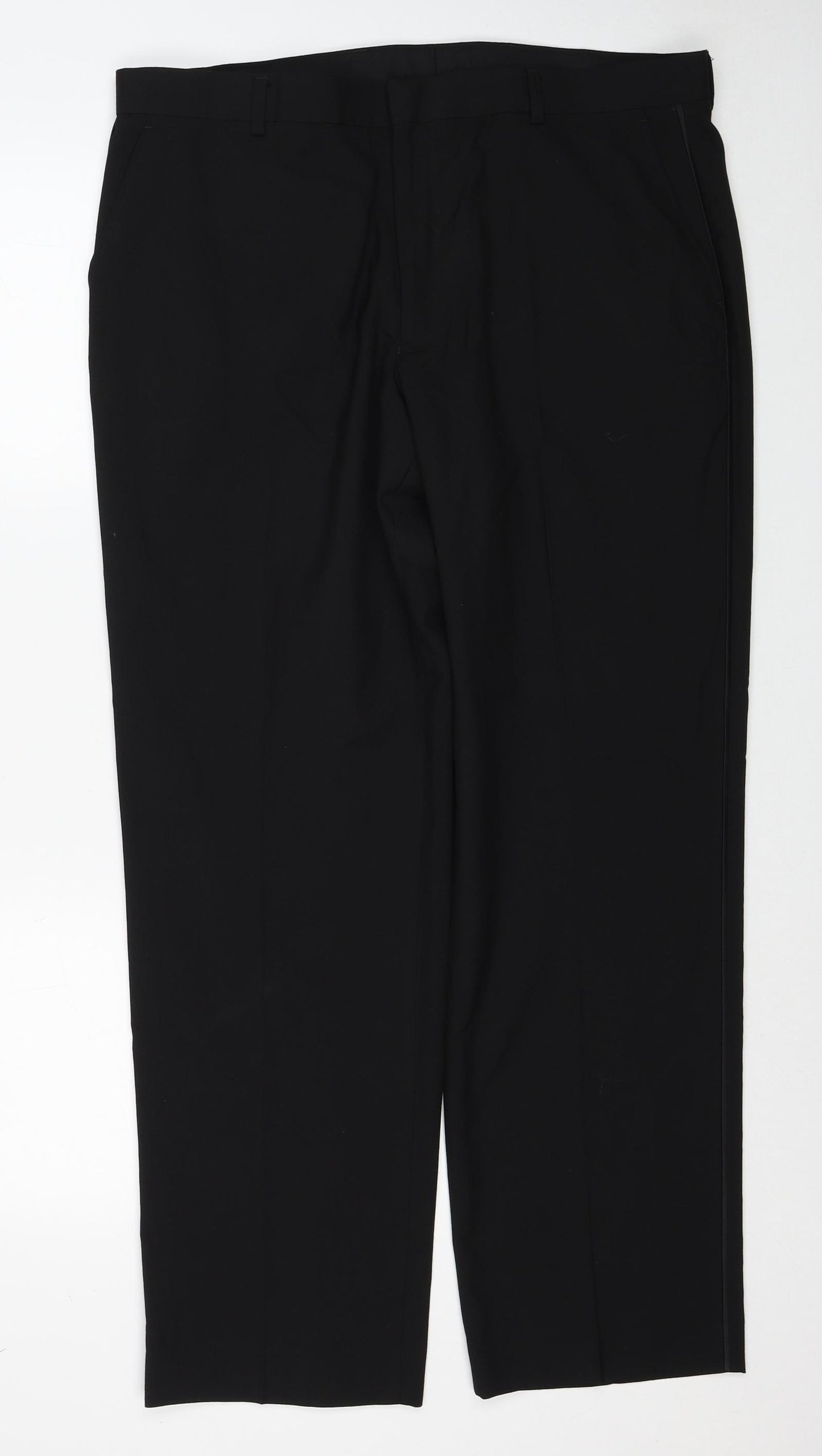Marks and Spencer Mens Black Polyester Trousers Size 38 in L31 in Regular Zip