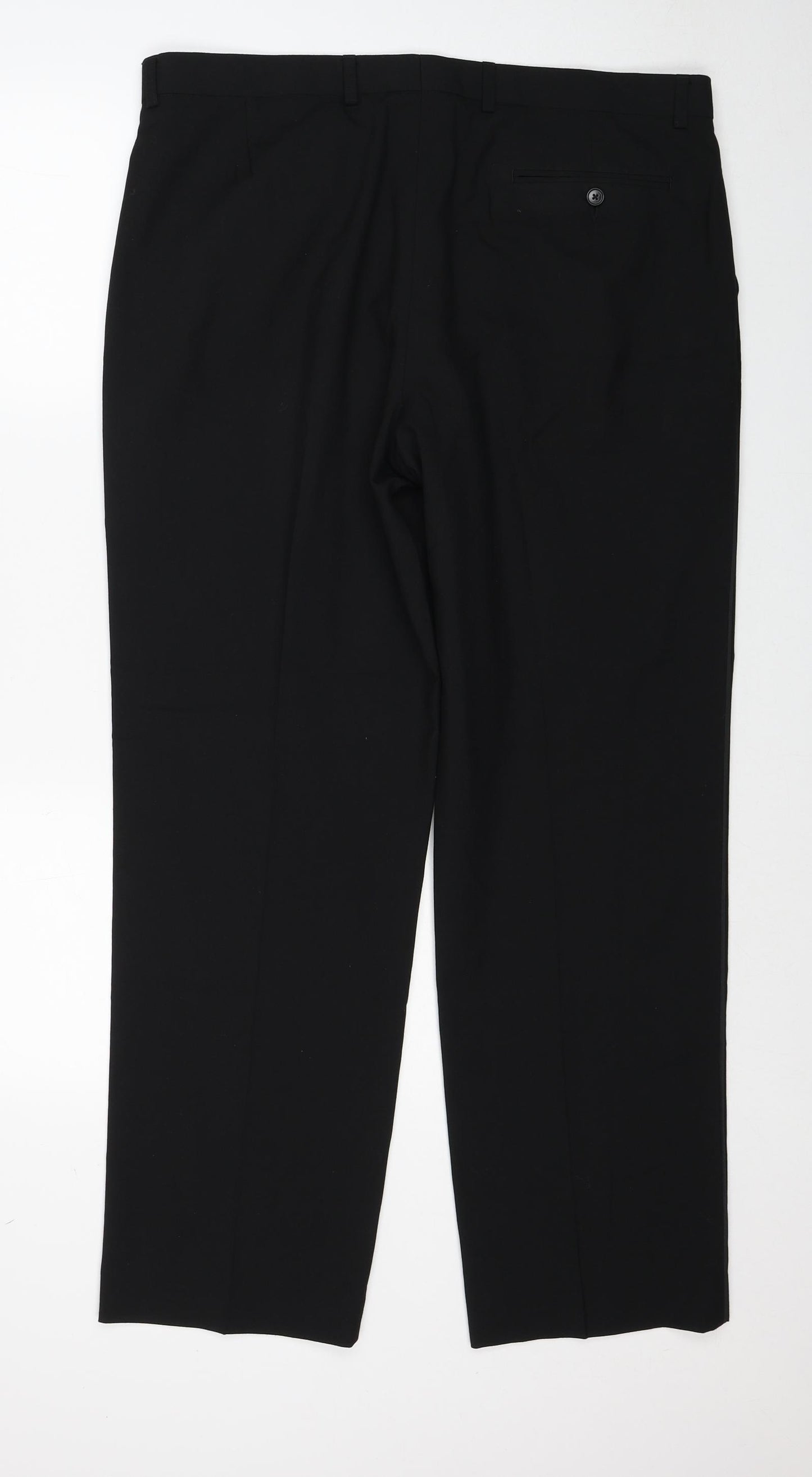 Marks and Spencer Mens Black Polyester Trousers Size 38 in L31 in Regular Zip