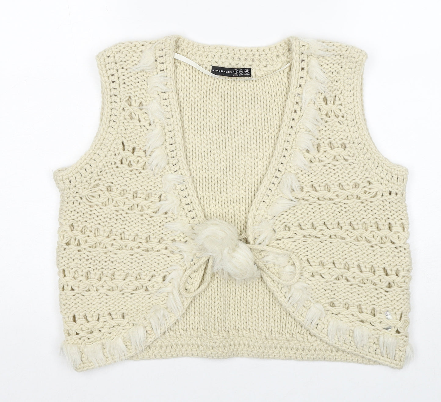 Atmosphere Womens Beige V-Neck Acrylic Cardigan Jumper Size 16 - Tie Front