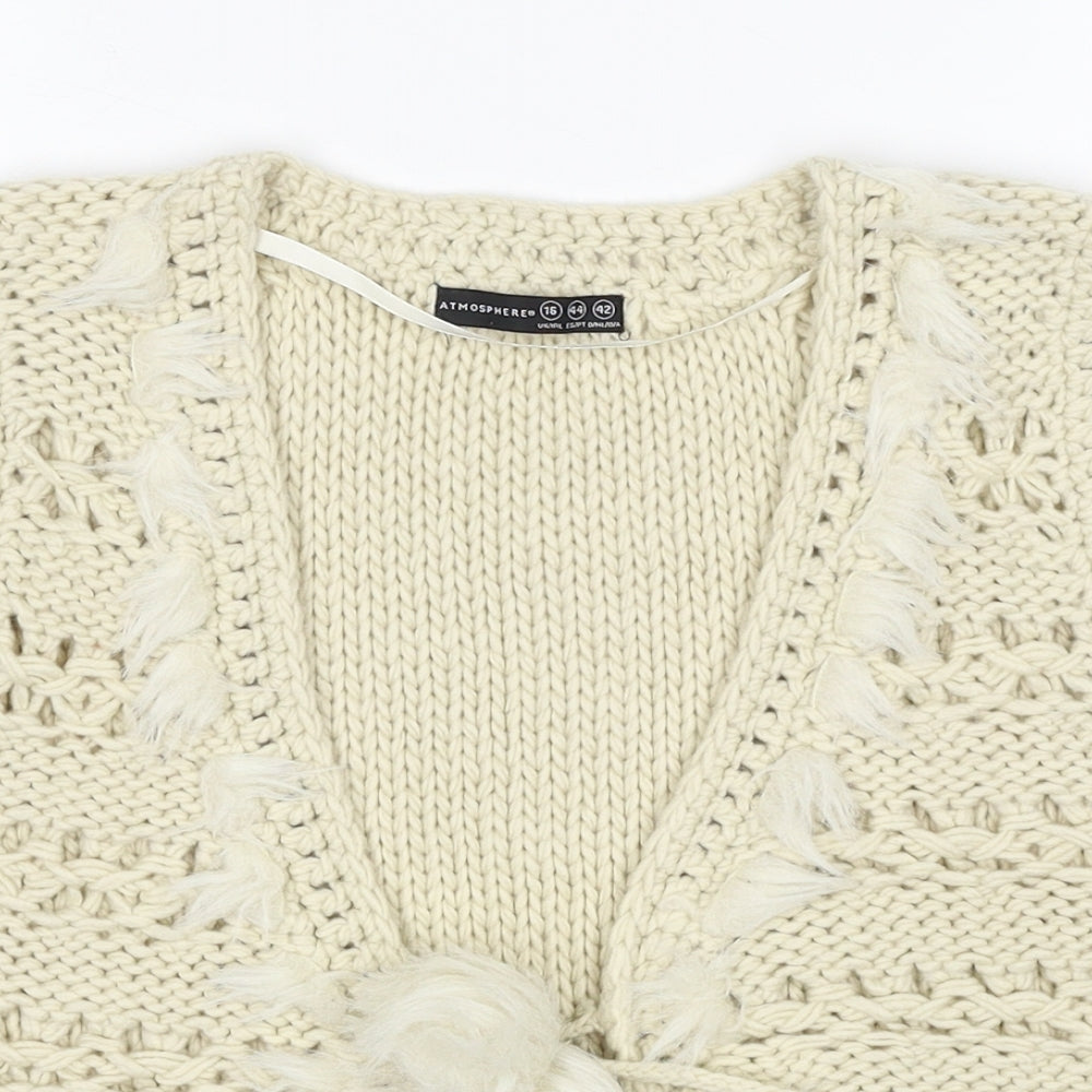 Atmosphere Womens Beige V-Neck Acrylic Cardigan Jumper Size 16 - Tie Front