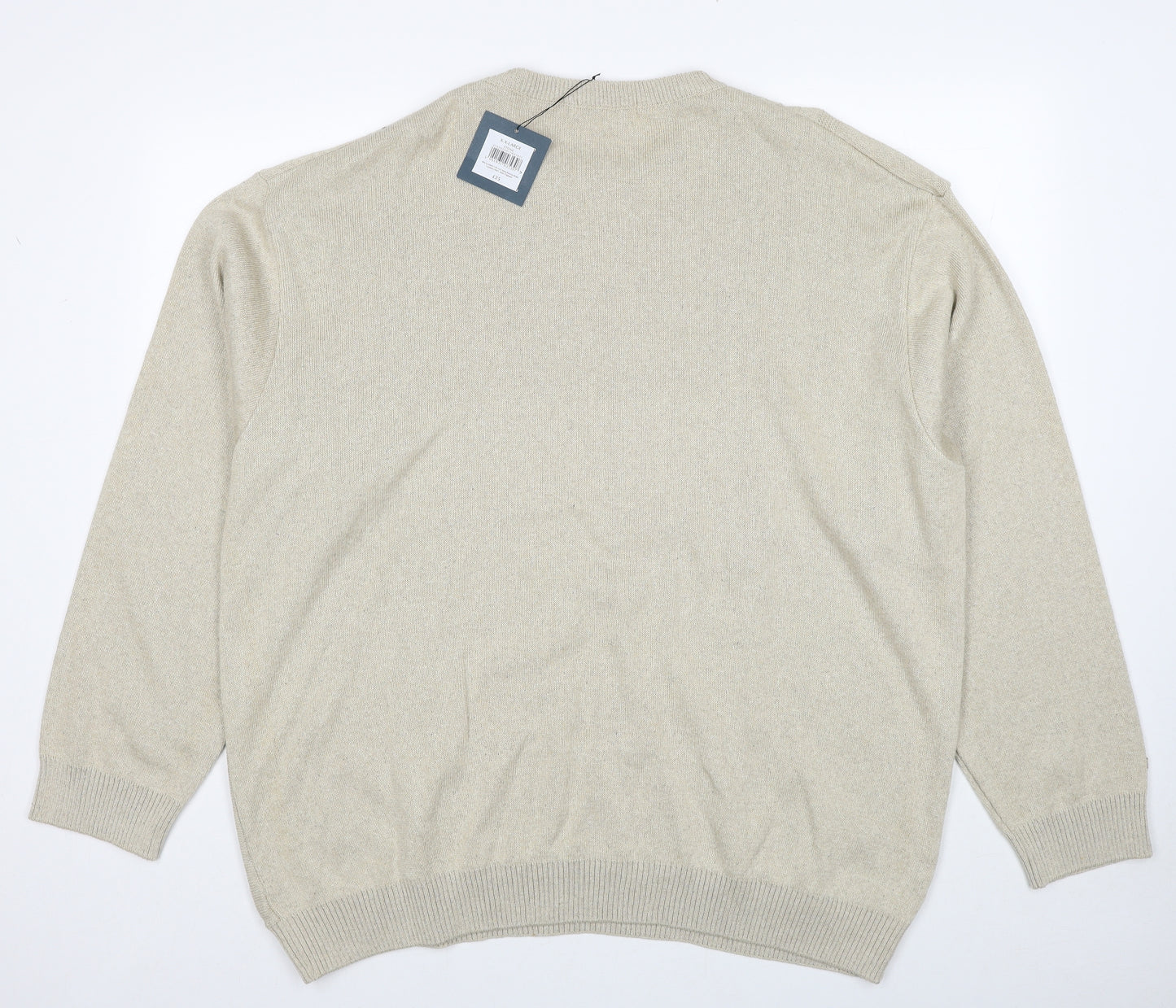 BHS Mens Beige Round Neck Cotton Pullover Jumper Size 2XL Long Sleeve