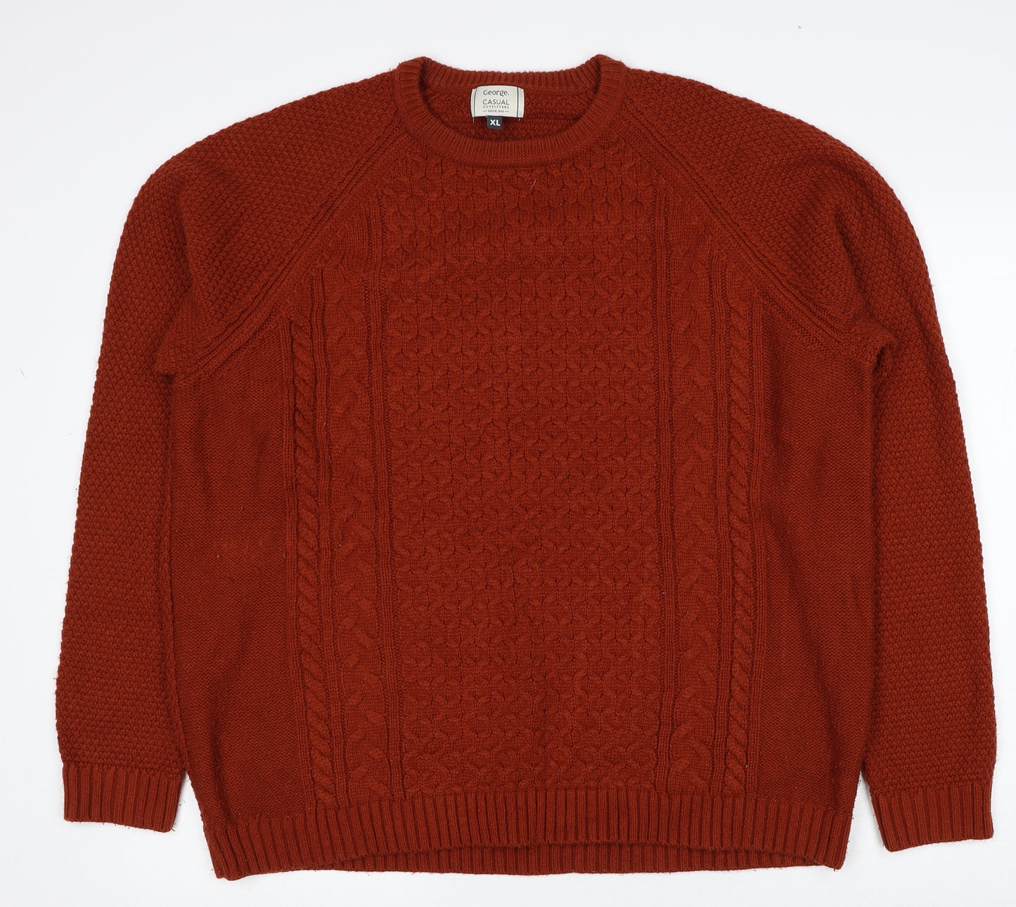 George Mens Orange Round Neck Acrylic Pullover Jumper Size XL Long Sleeve