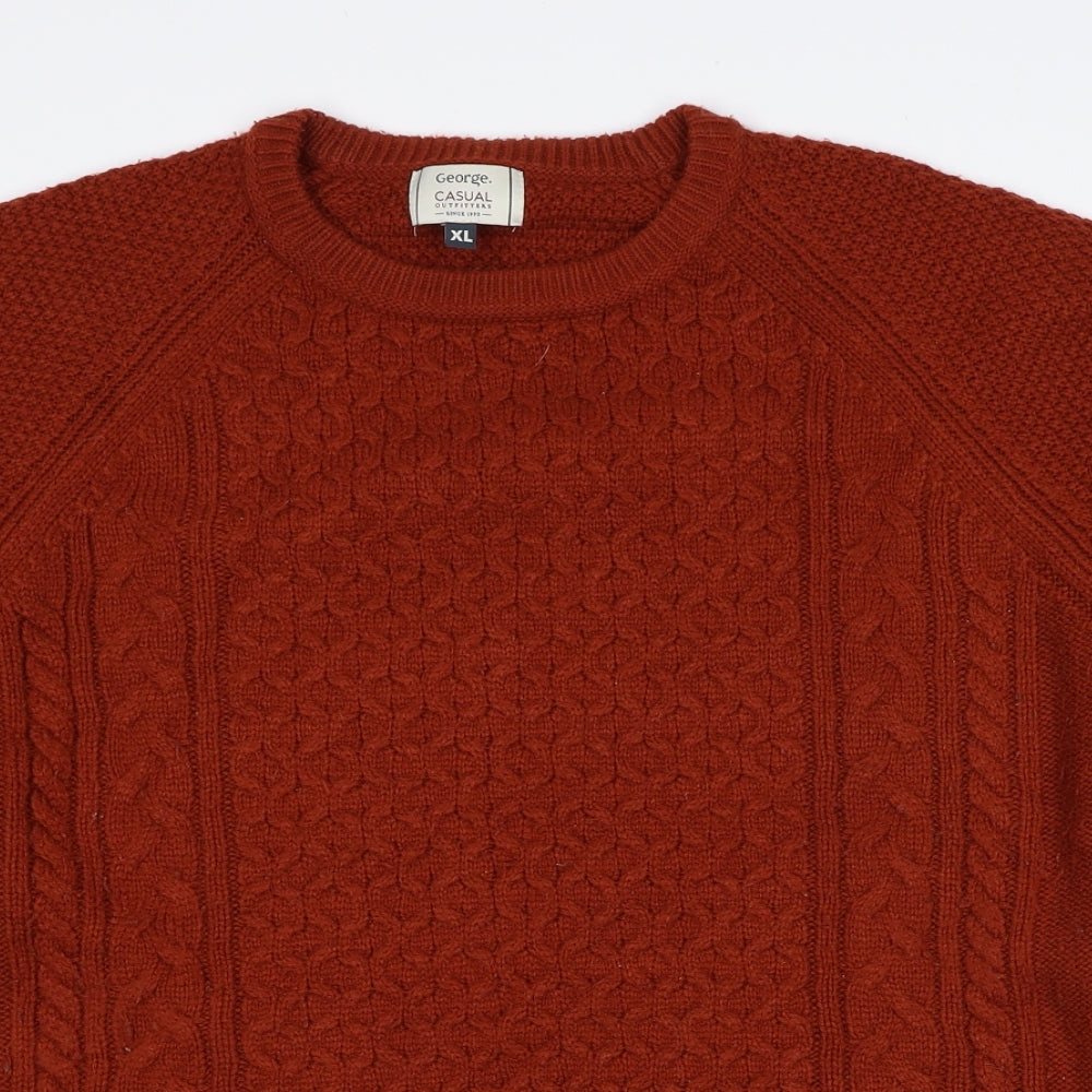George Mens Orange Round Neck Acrylic Pullover Jumper Size XL Long Sleeve
