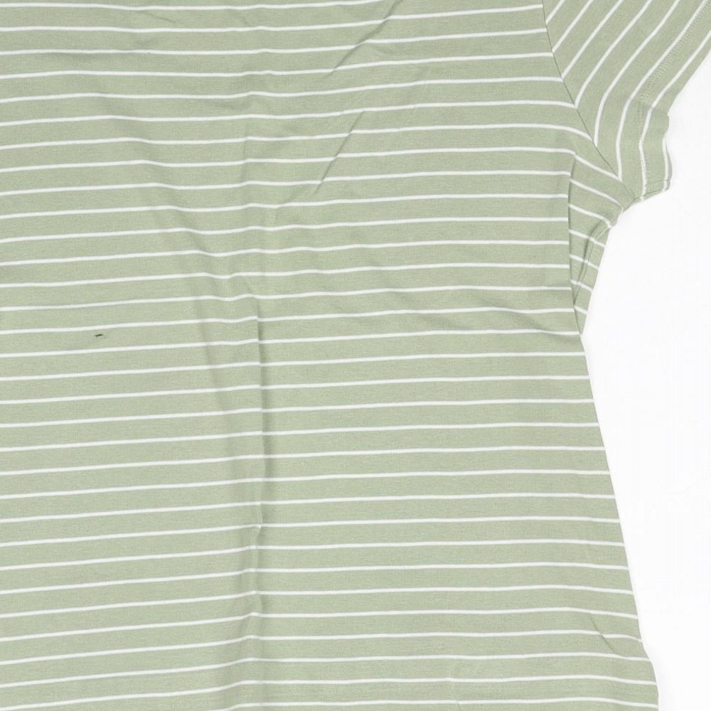 M&Co Womens Green Striped Cotton Basic T-Shirt Size 16 Scoop Neck