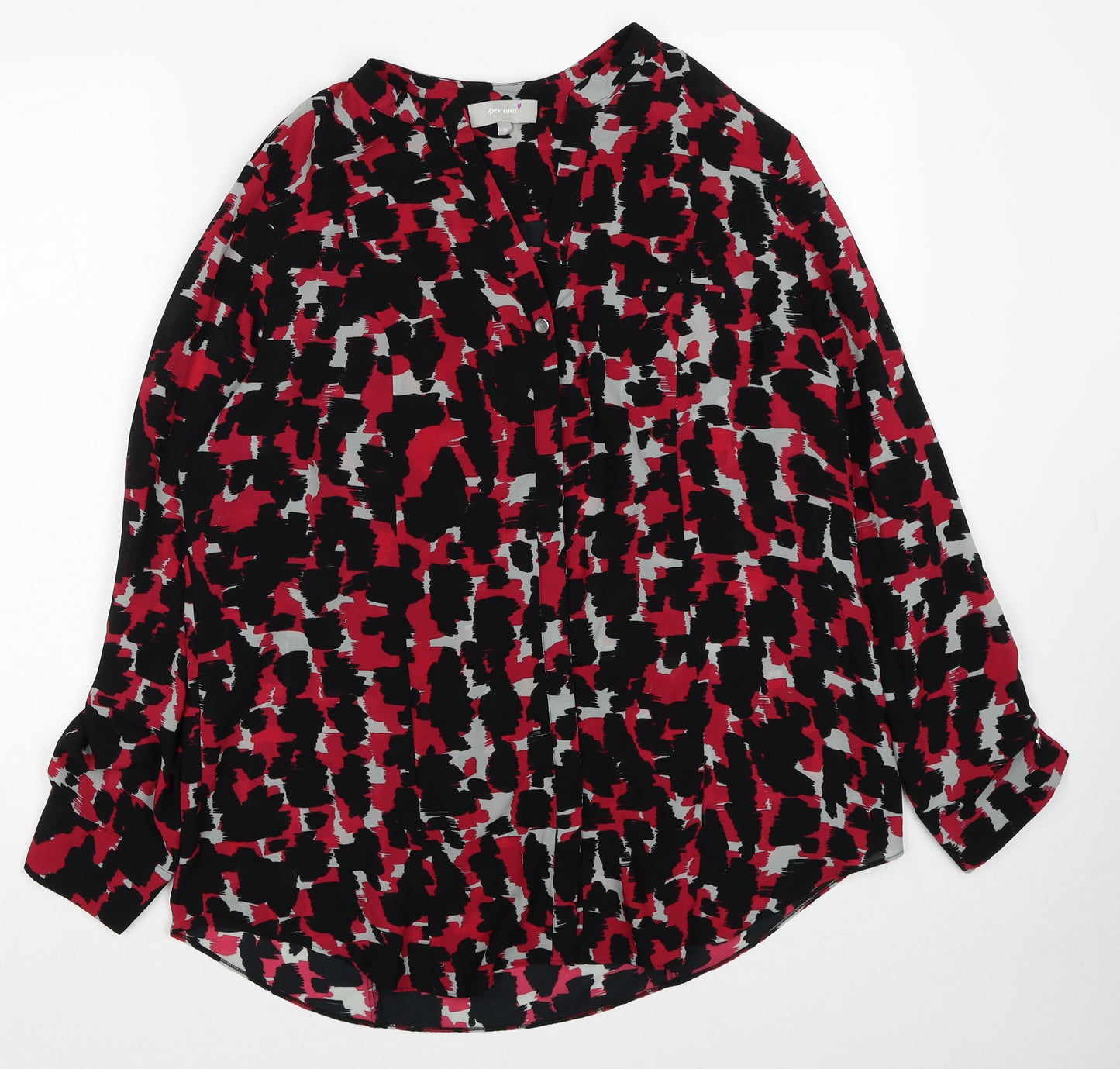 Per Una Womens Black Geometric Polyester Basic Blouse Size 18 V-Neck