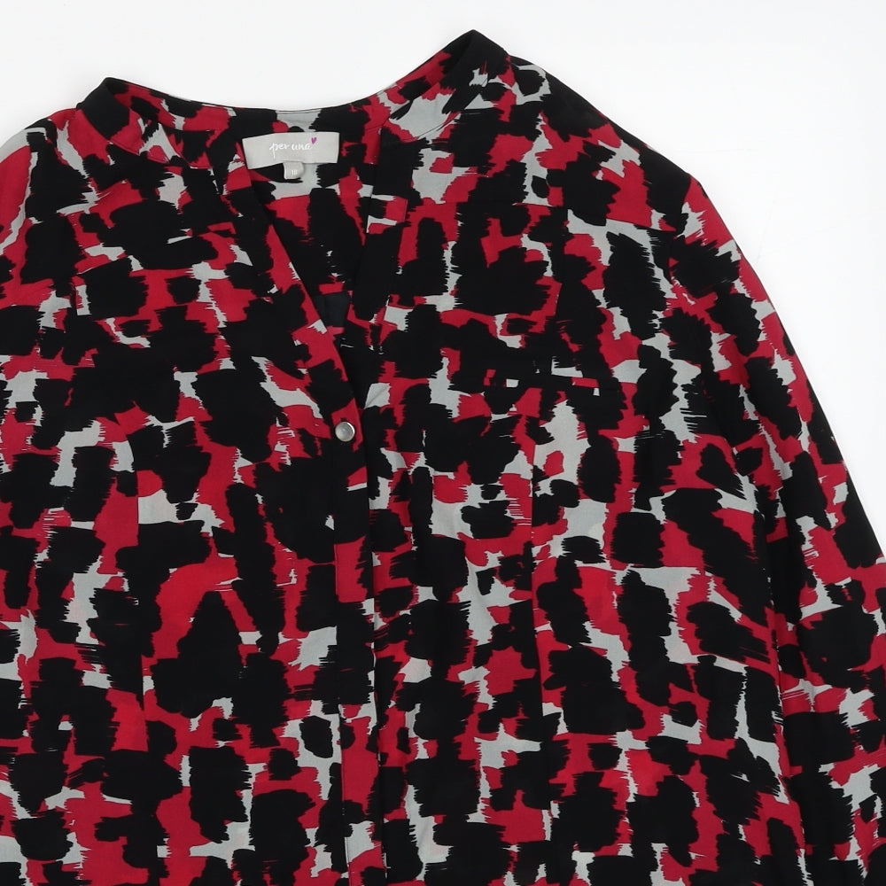 Per Una Womens Black Geometric Polyester Basic Blouse Size 18 V-Neck