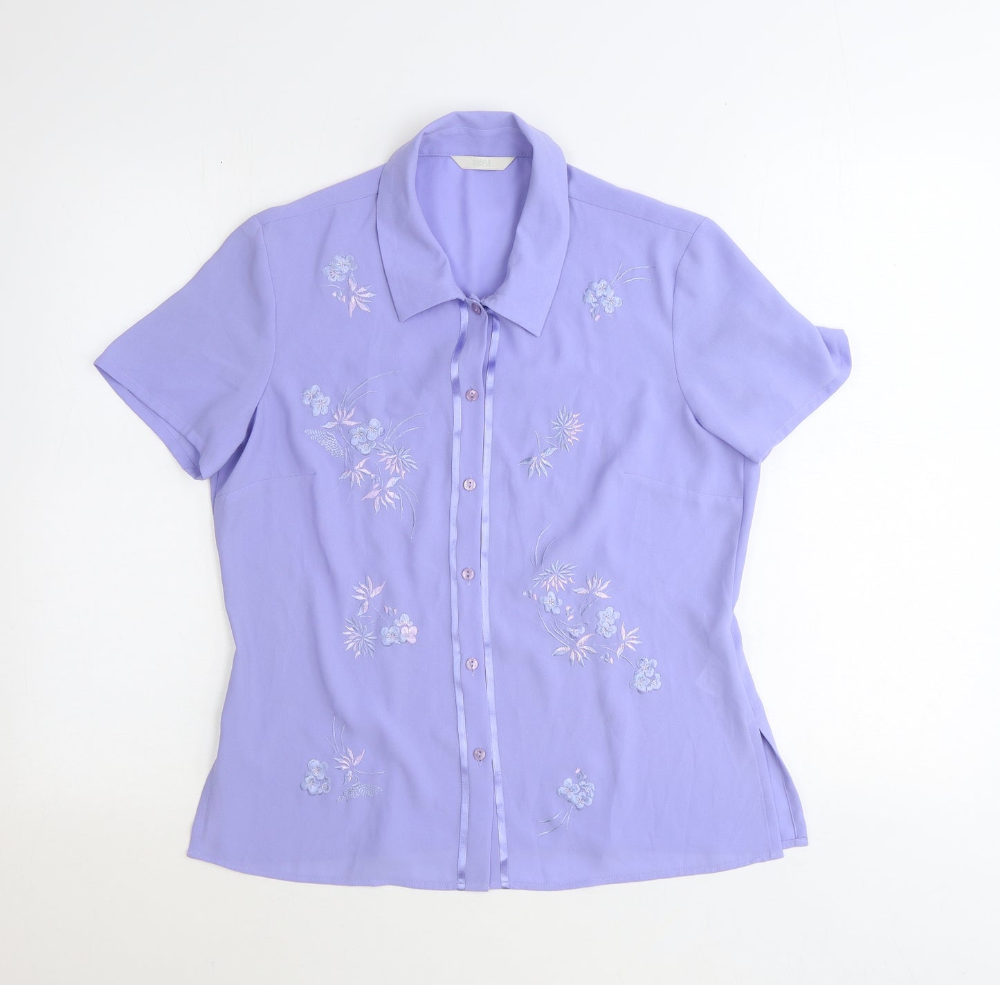 Marks and Spencer Womens Purple Polyester Basic Button-Up Size 10 Collared