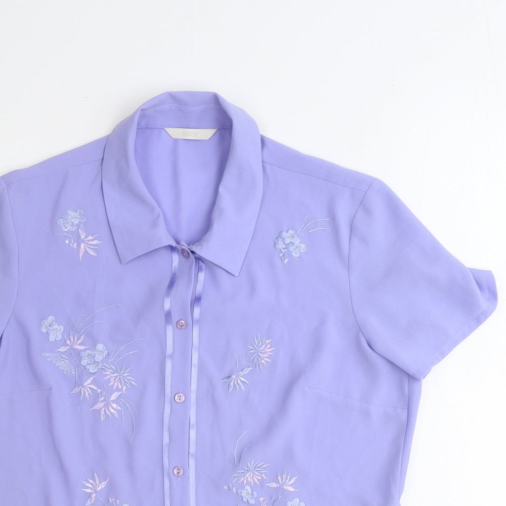 Marks and Spencer Womens Purple Polyester Basic Button-Up Size 10 Collared