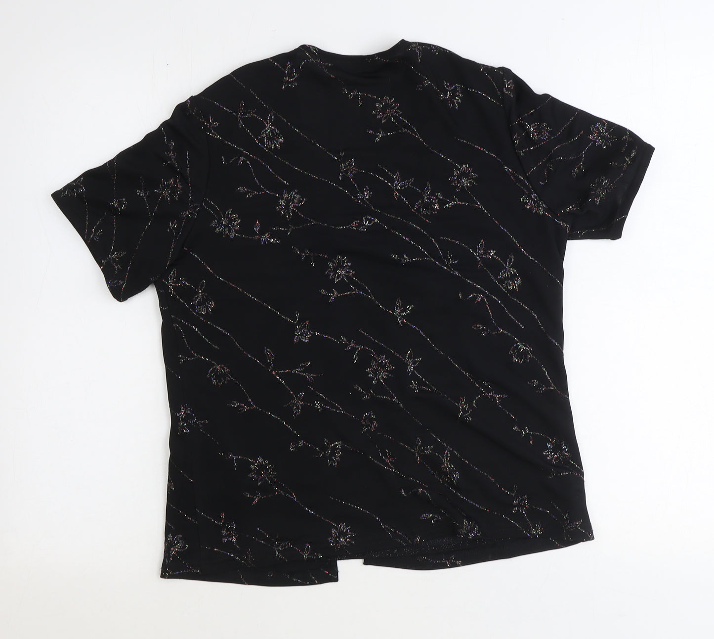 Berkertex Womens Black Floral Polyester Basic Blouse Size 12 V-Neck
