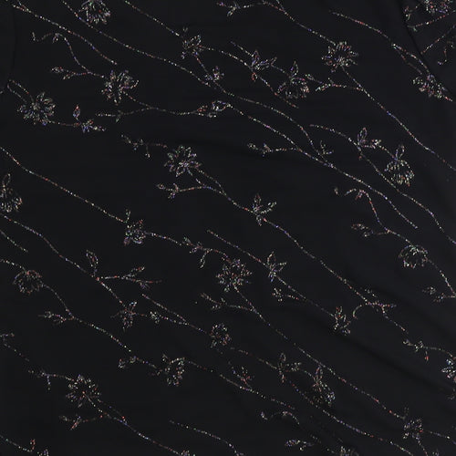 Berkertex Womens Black Floral Polyester Basic Blouse Size 12 V-Neck