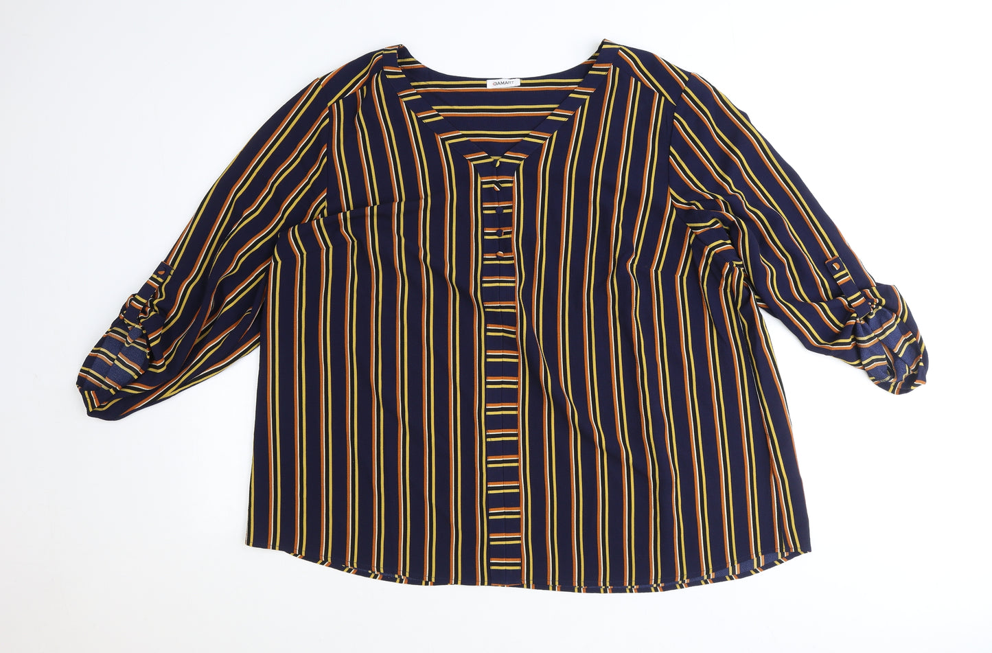 Damart Womens Orange Striped Polyester Basic Blouse Size 28 V-Neck