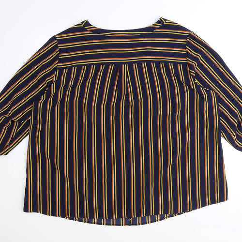 Damart Womens Orange Striped Polyester Basic Blouse Size 28 V-Neck