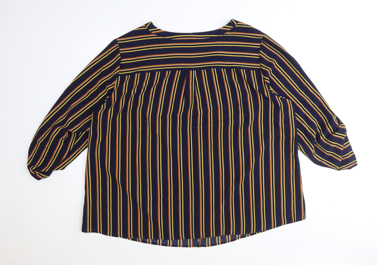 Damart Womens Orange Striped Polyester Basic Blouse Size 28 V-Neck