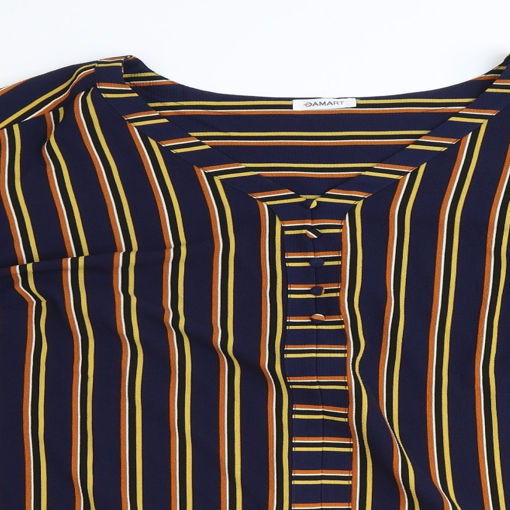 Damart Womens Orange Striped Polyester Basic Blouse Size 28 V-Neck