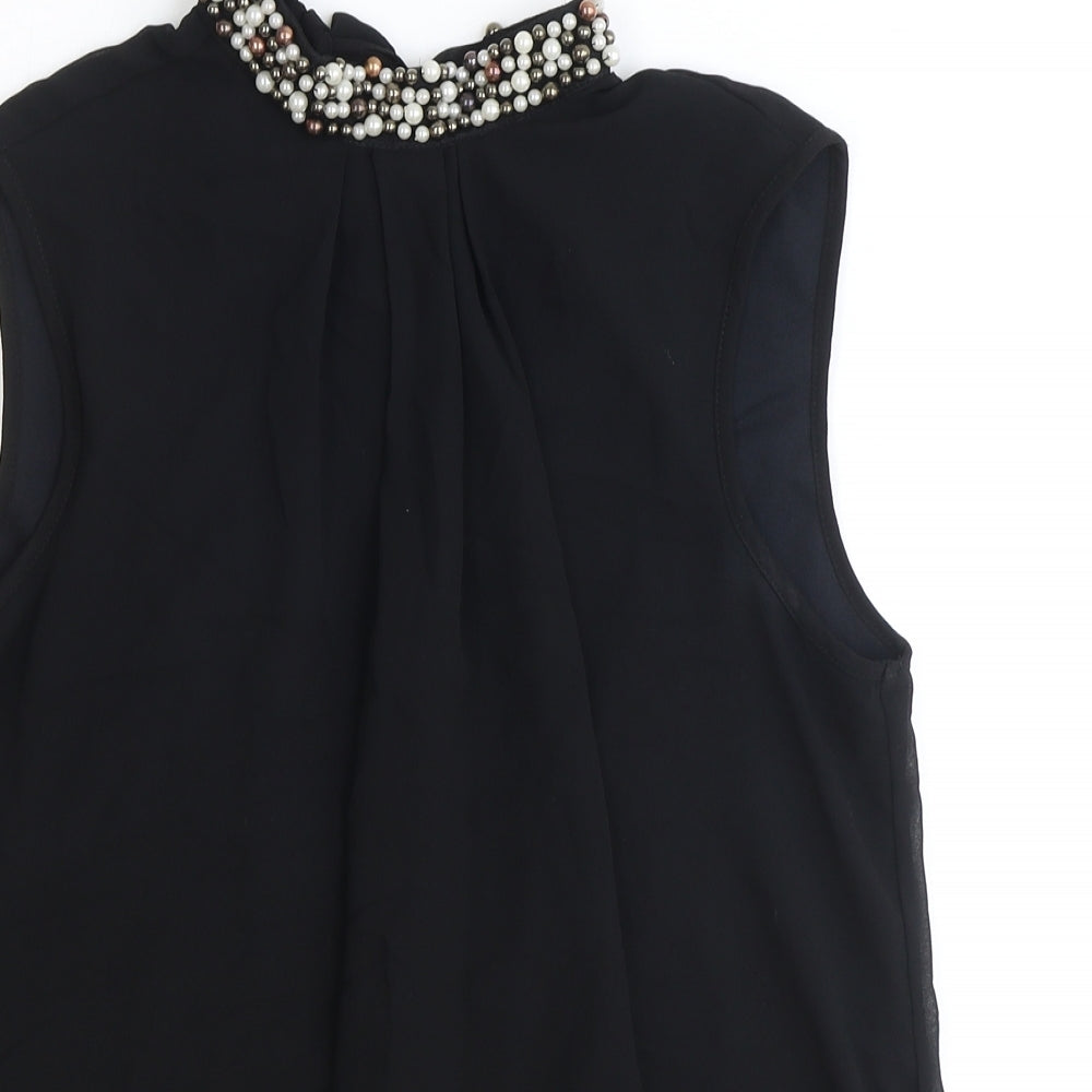 Dorothy Perkins Womens Black Polyester Basic Tank Size 12 Round Neck
