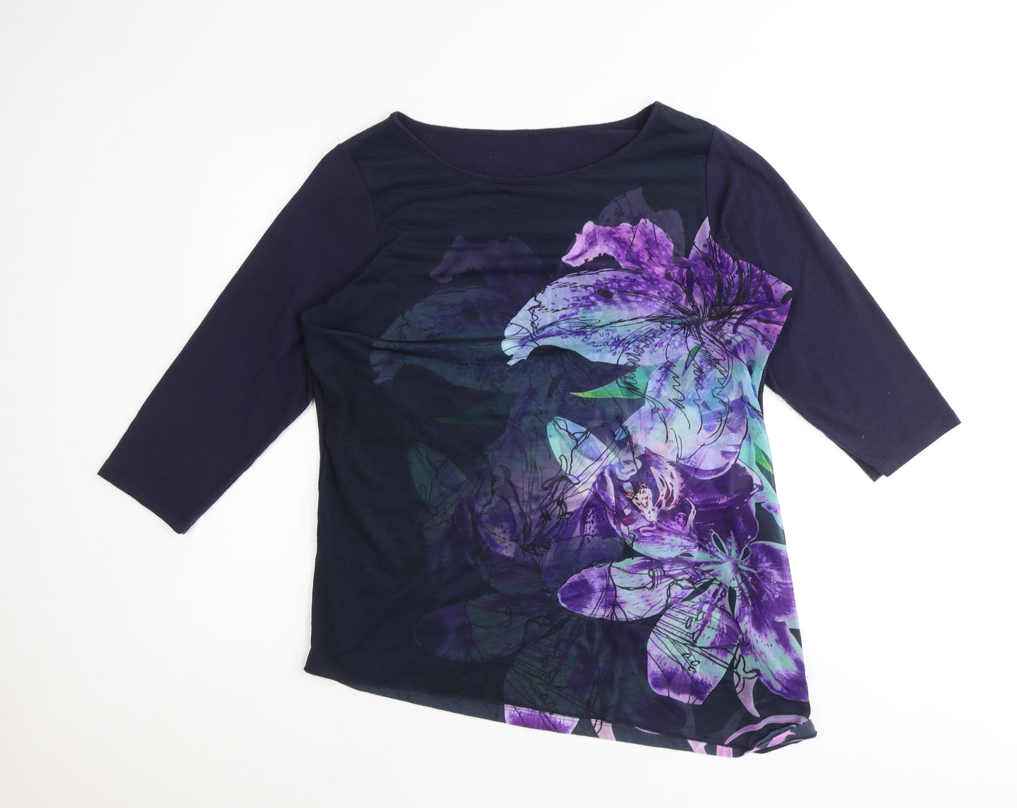 Per Una Womens Blue Polyester Basic T-Shirt Size 18 Round Neck - Floral