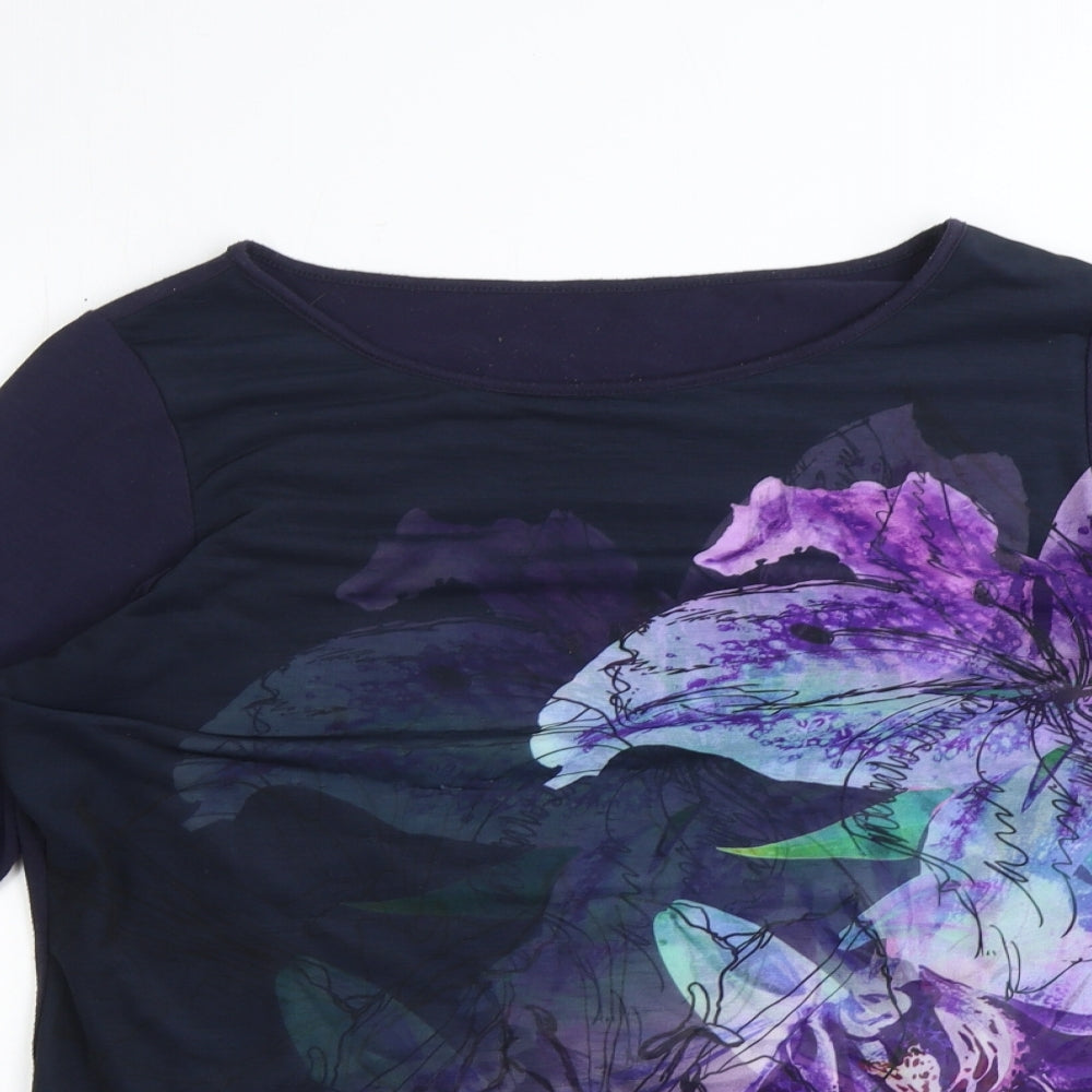 Per Una Womens Blue Polyester Basic T-Shirt Size 18 Round Neck - Floral