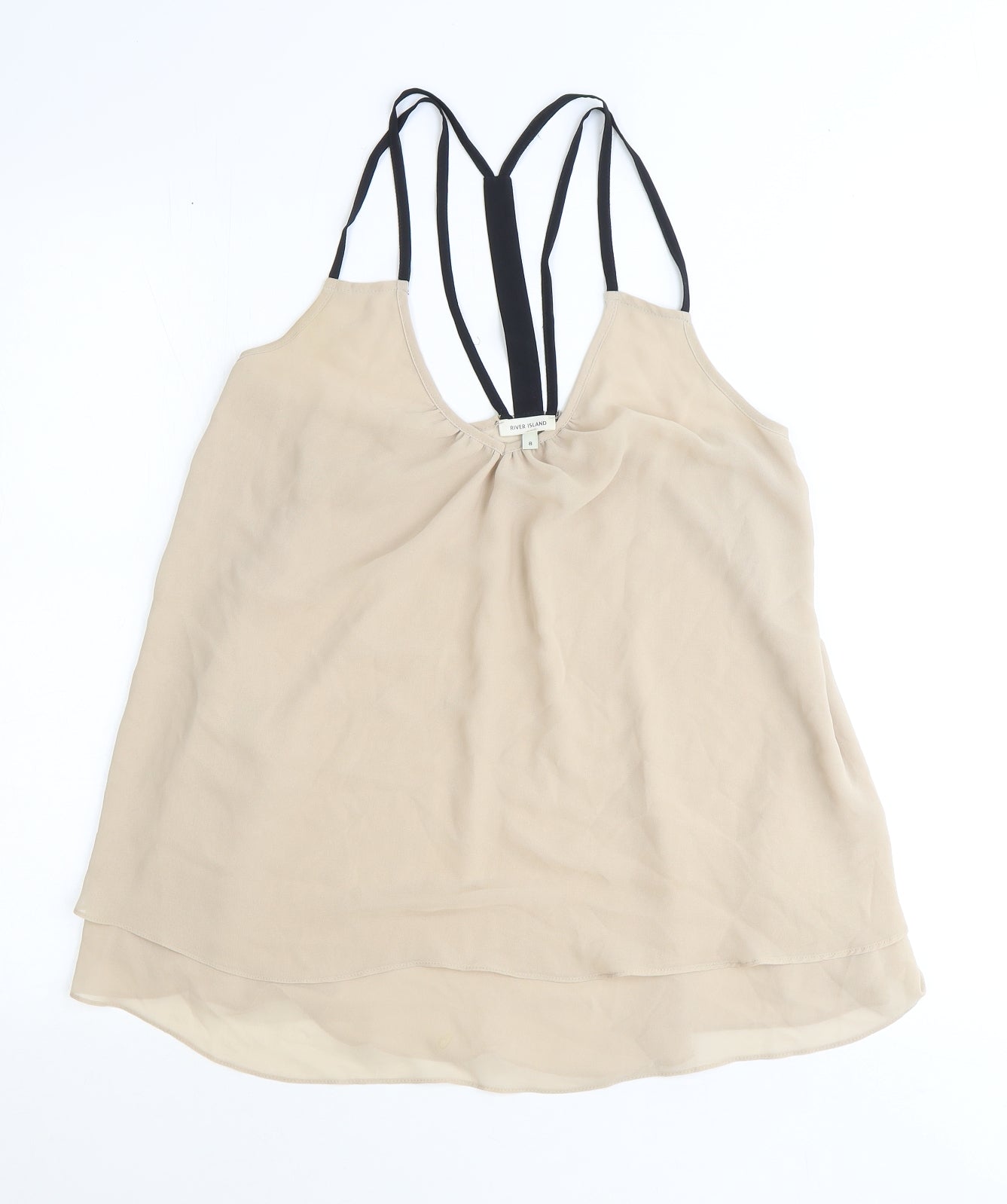 River Island Womens Beige Polyester Basic Tank Size 8 Round Neck
