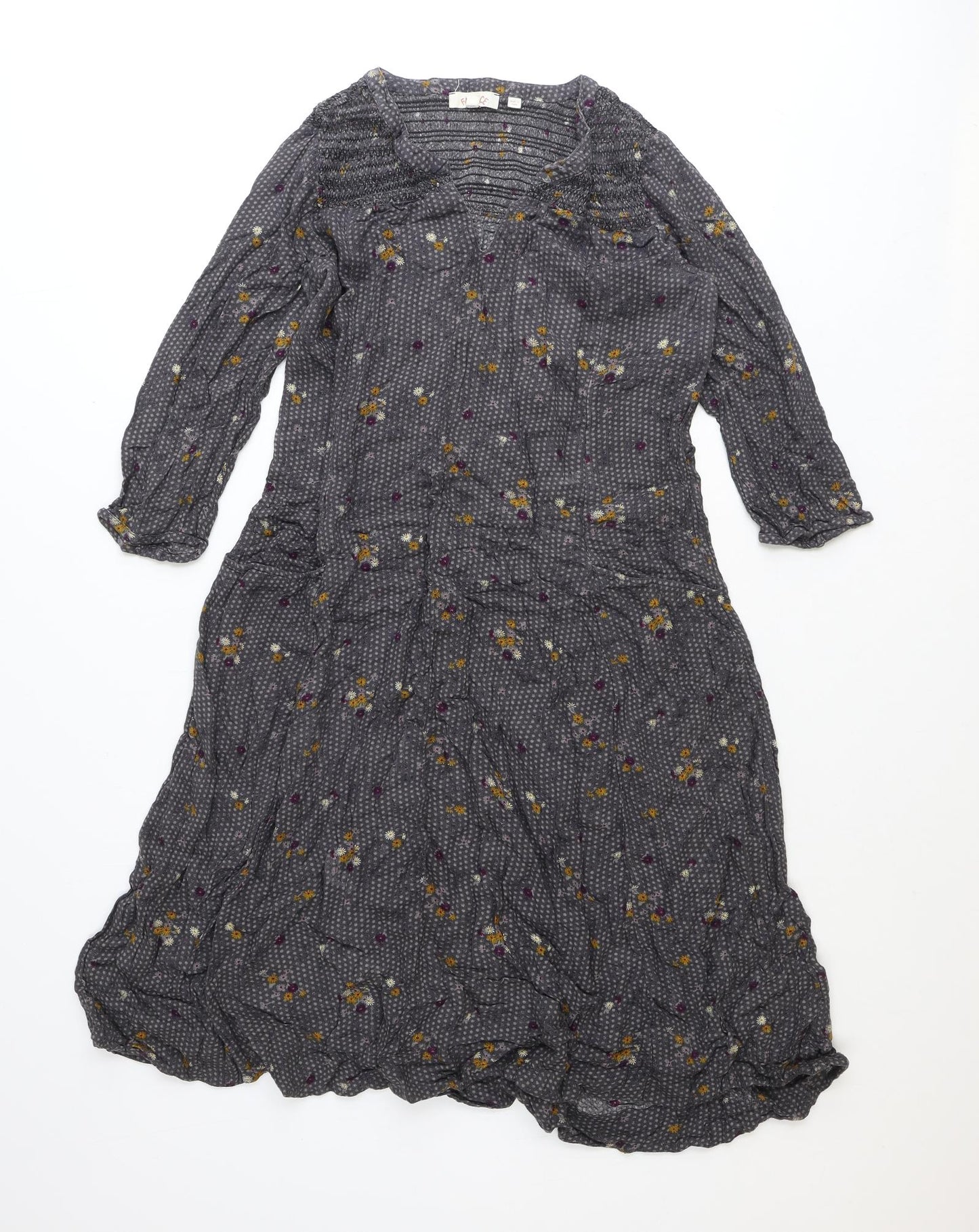 Fat Face Womens Black Floral Polyester A-Line Size 10 V-Neck Pullover