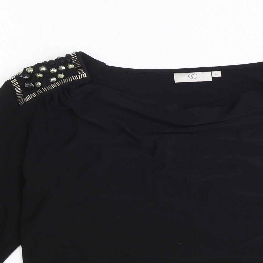 CC Womens Black Polyester Basic T-Shirt Size M Cowl Neck - Shoulder Detail
