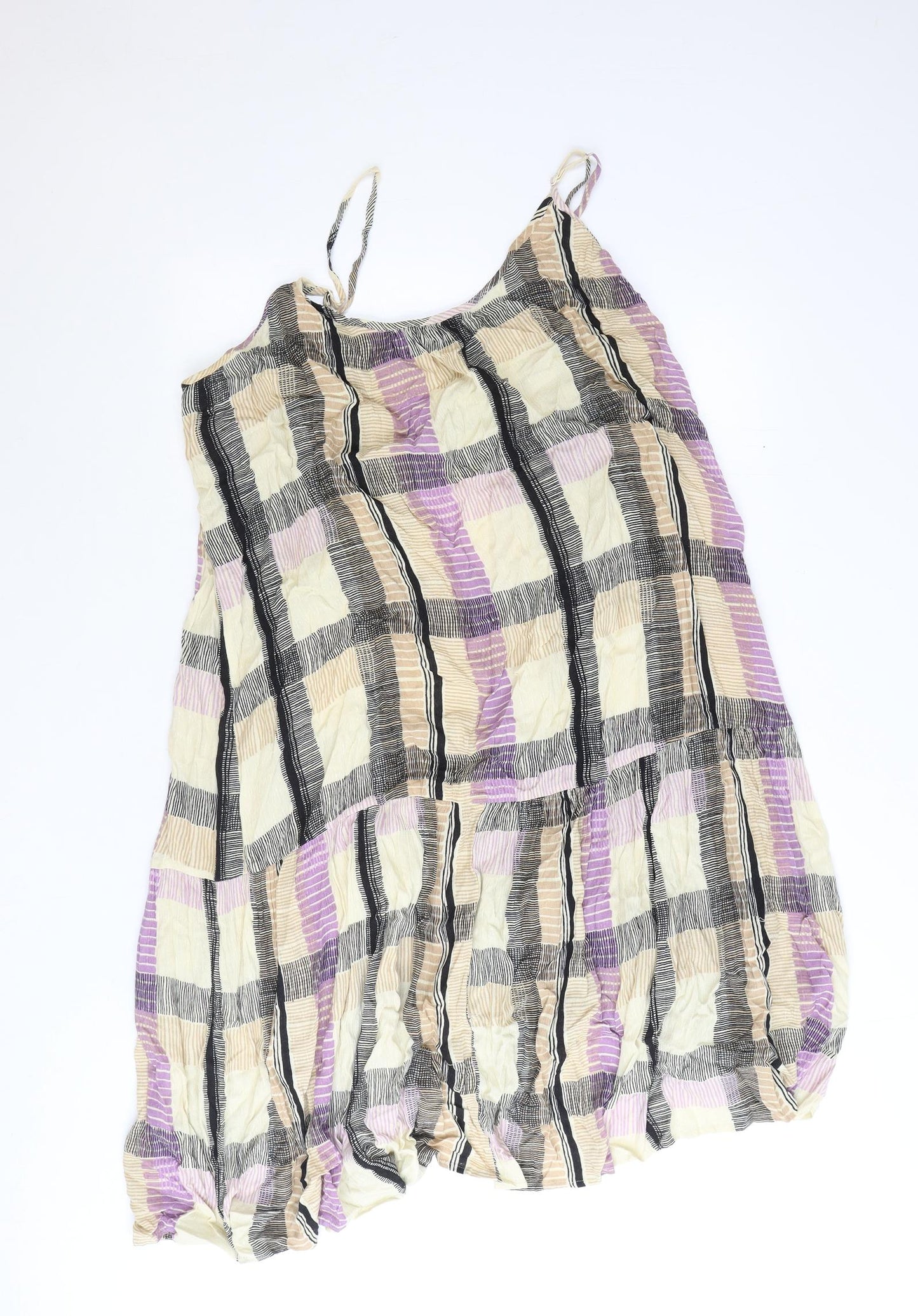 Marks and Spencer Womens Beige Plaid Polyester Slip Dress Size 20 Scoop Neck Pullover