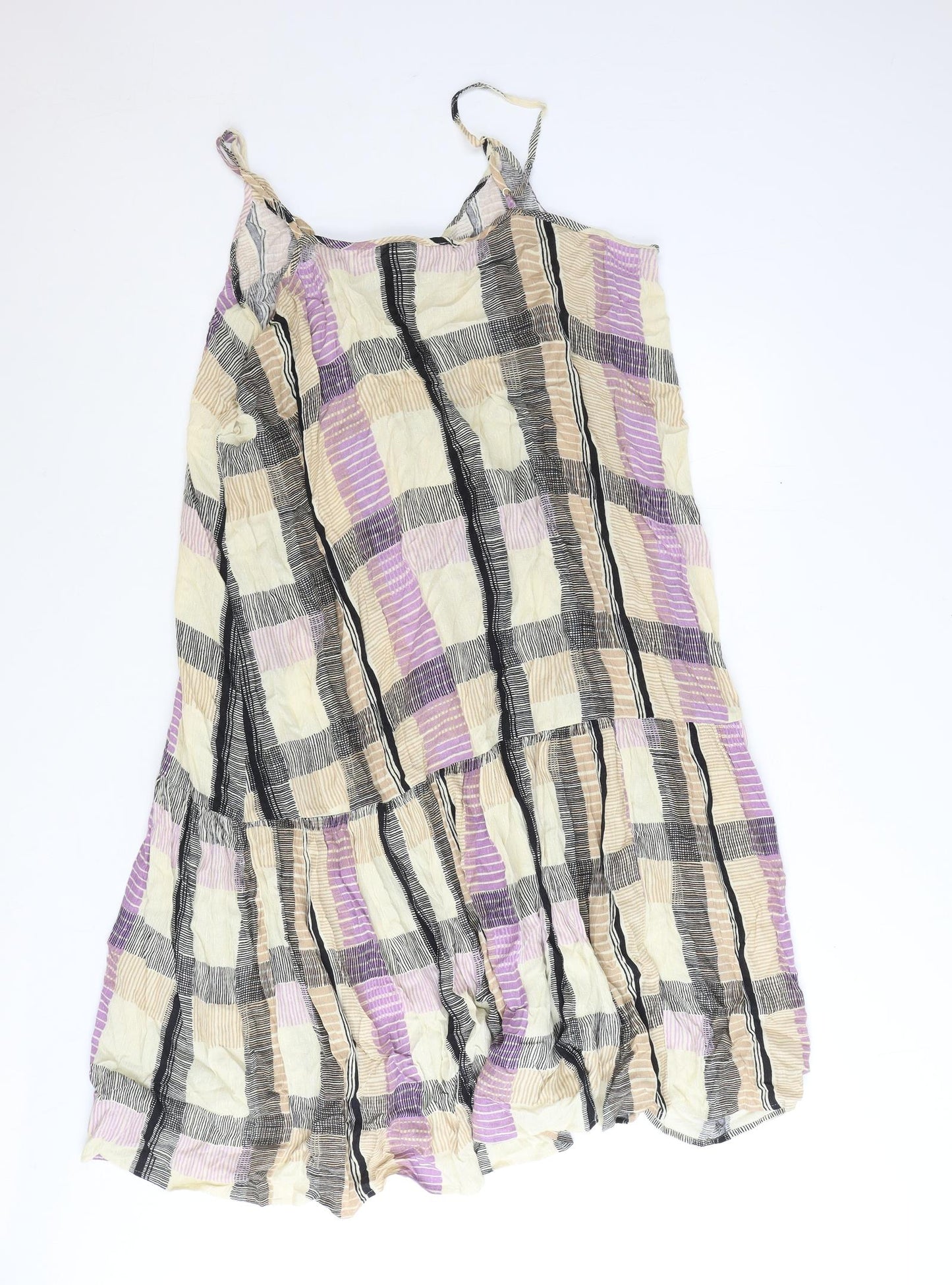 Marks and Spencer Womens Beige Plaid Polyester Slip Dress Size 20 Scoop Neck Pullover