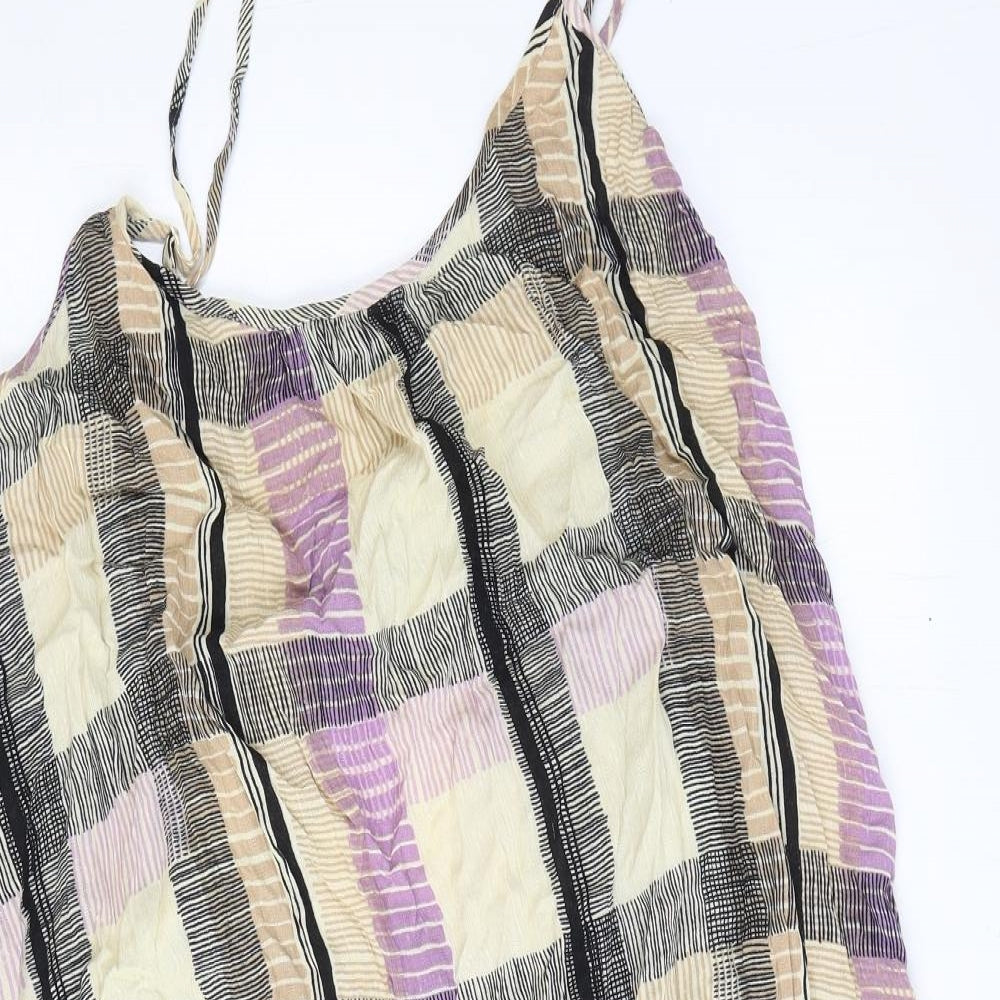 Marks and Spencer Womens Beige Plaid Polyester Slip Dress Size 20 Scoop Neck Pullover