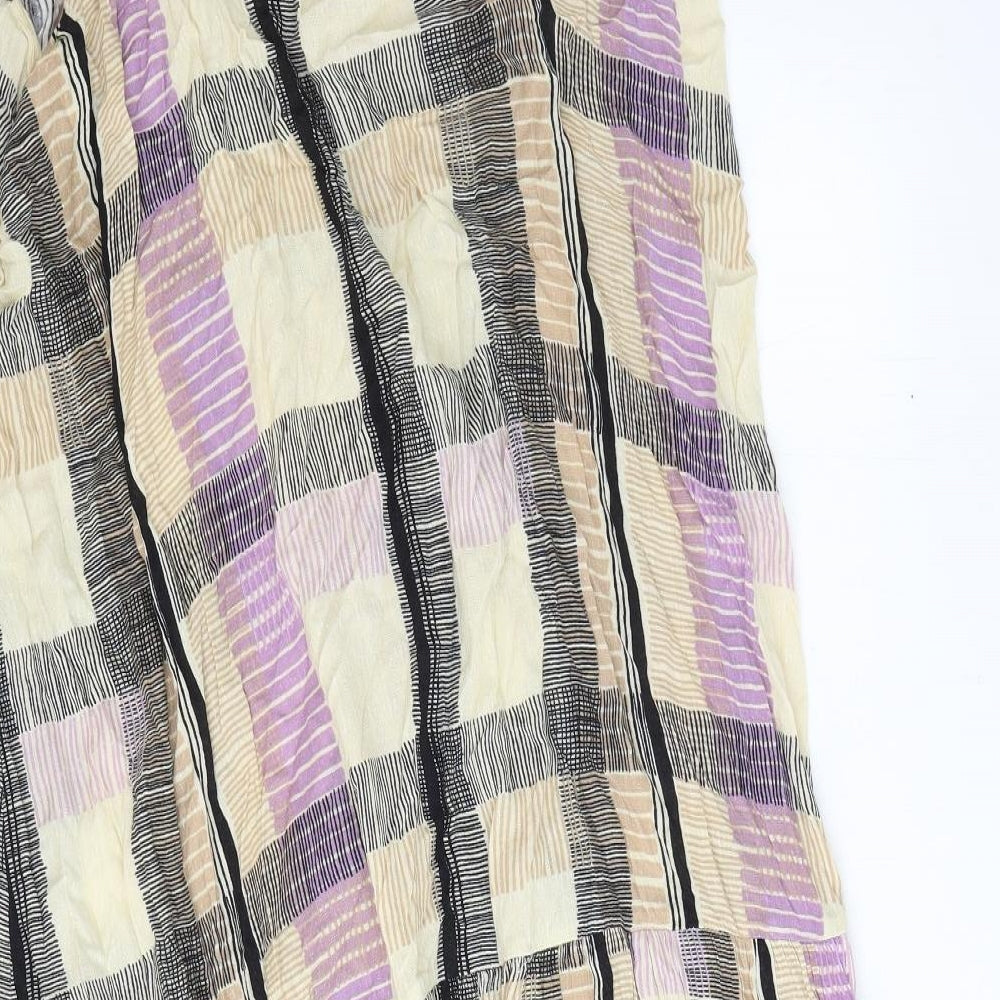 Marks and Spencer Womens Beige Plaid Polyester Slip Dress Size 20 Scoop Neck Pullover