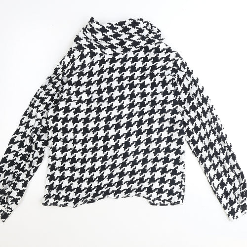 jenni R Womens Black Geometric Polyester Basic Blouse Size 14 High Neck