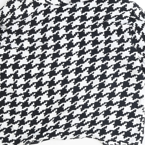 jenni R Womens Black Geometric Polyester Basic Blouse Size 14 High Neck