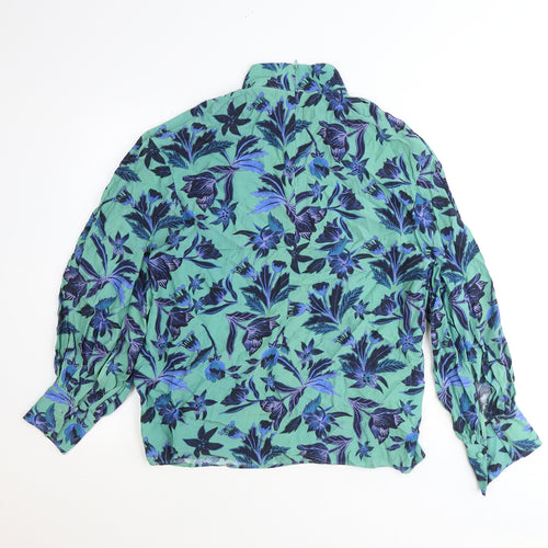 H&M Womens Blue Floral Polyester Basic Blouse Size 8 Mock Neck