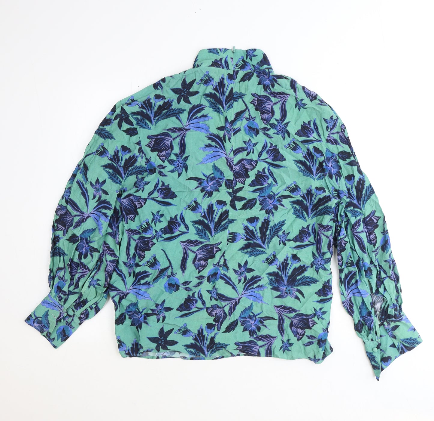 H&M Womens Blue Floral Polyester Basic Blouse Size 8 Mock Neck