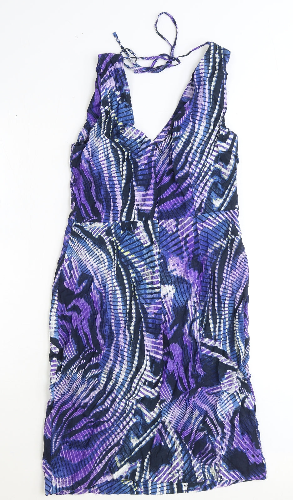 F&F Womens Blue Geometric Polyester A-Line Size 12 V-Neck Zip