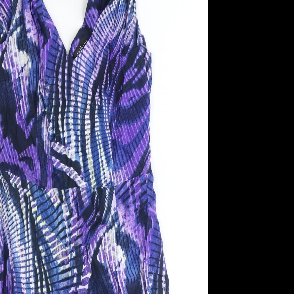 F&F Womens Blue Geometric Polyester A-Line Size 12 V-Neck Zip