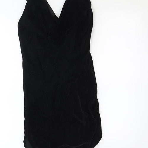 ASOS Womens Black Polyester Mini Size 8 V-Neck Tie - Lace Up Back Detail