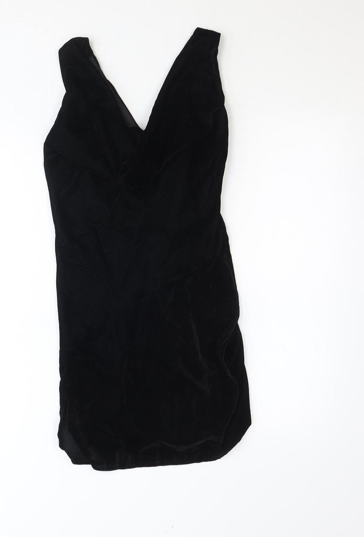 ASOS Womens Black Polyester Mini Size 8 V-Neck Tie - Lace Up Back Detail