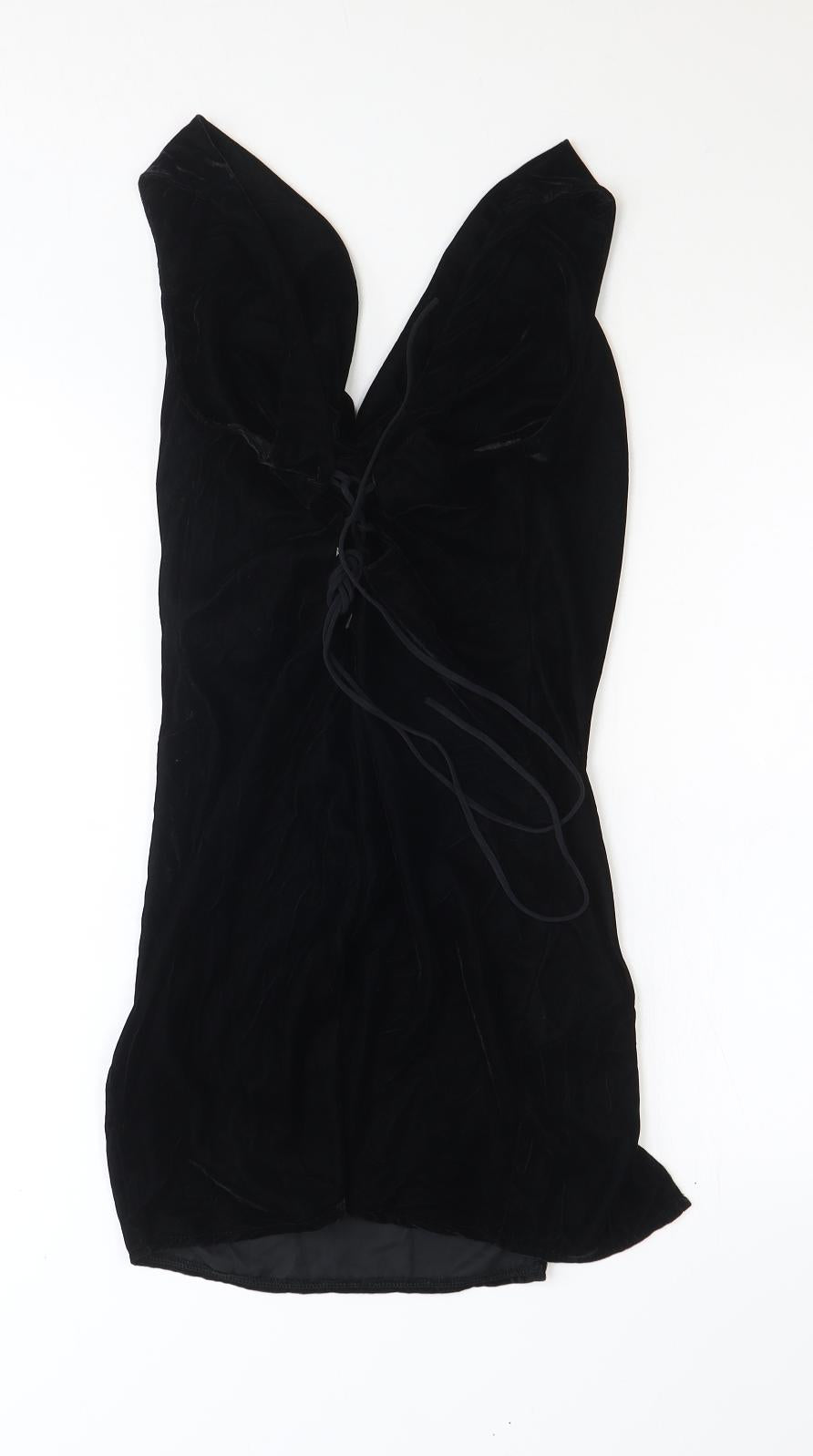 ASOS Womens Black Polyester Mini Size 8 V-Neck Tie - Lace Up Back Detail