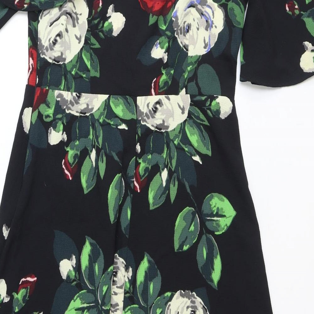 Papaya Womens Black Floral Polyester Fit & Flare Size 14 V-Neck Pullover - Cold Shoulder