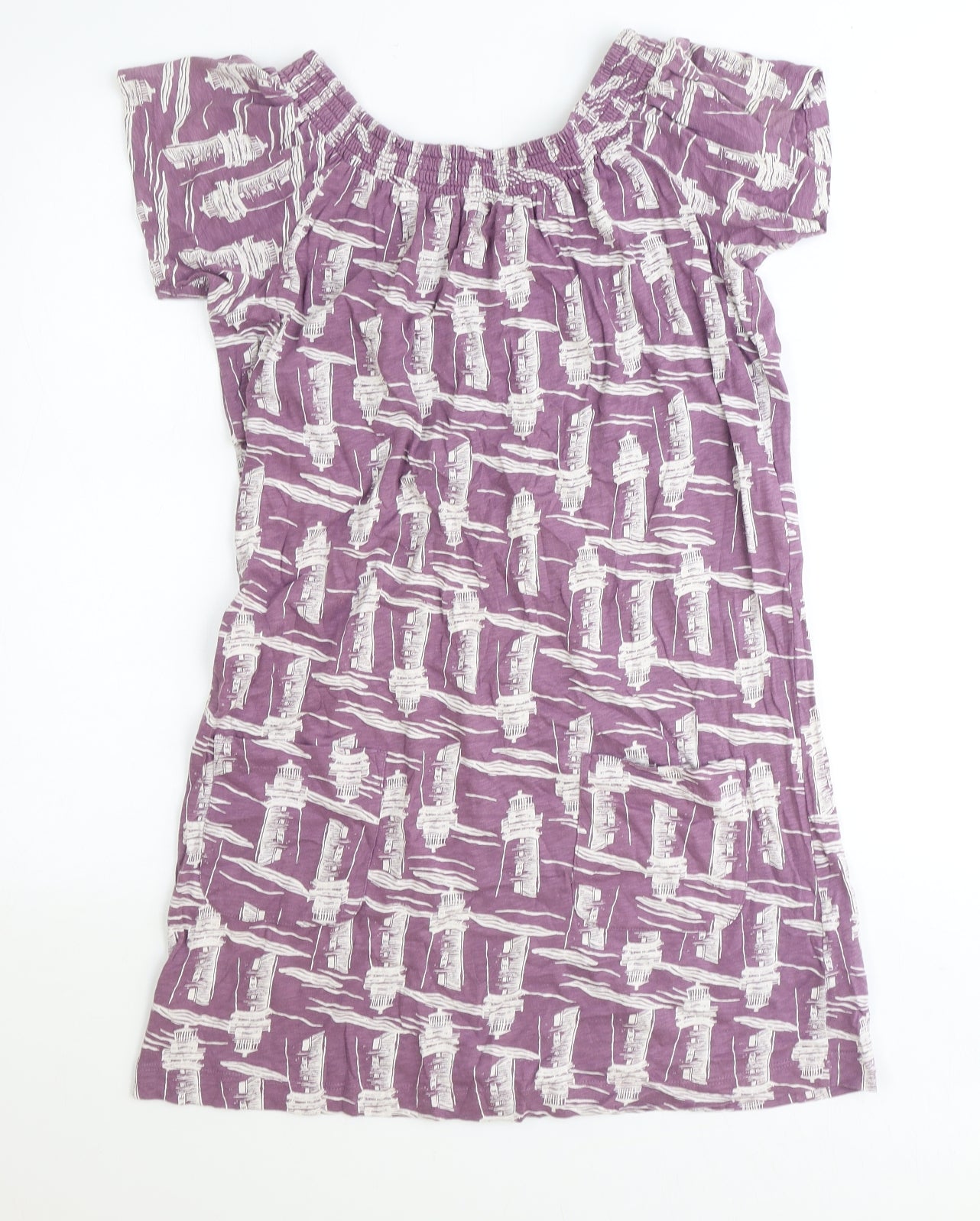 White Stuff Womens Purple Geometric Polyester A-Line Size 8 Boat Neck Pullover - Lighthouse, Bardot